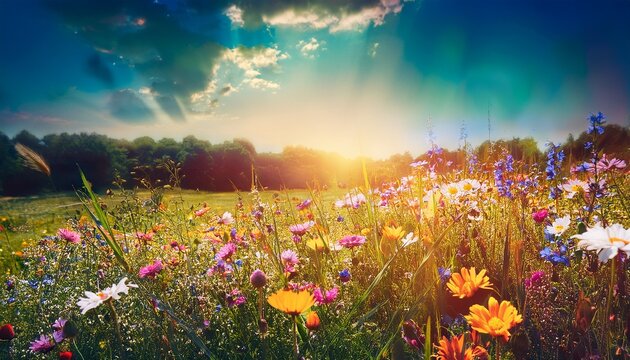 Blumenwiese Hintergrund Blumen Wiese Wildblumen