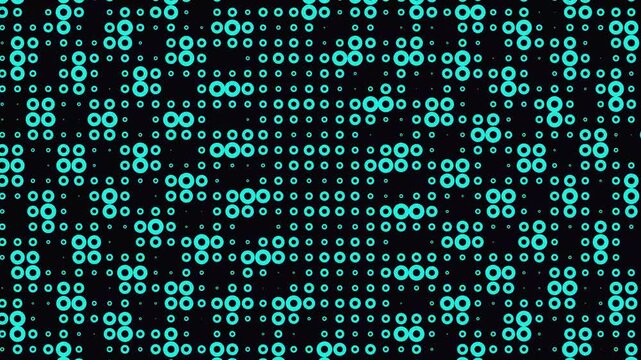 Blue glowing circular dot grid pattern on a dark background forming a futuristic digital technology backdrop.