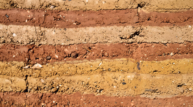 Rammed Earth Wall Layered Sediment Surface Texture Close Up