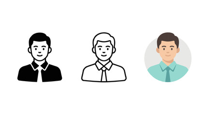 Fototapeta premium Circular Business Avatar Icon Set – Male User Profile in Flat, Outline and Solid Color Styles