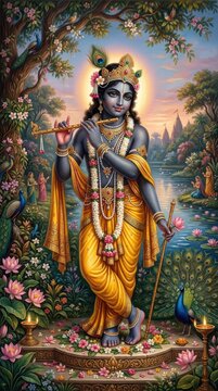 Vrindavan avatar appearance: Lord Krishna, play bansuri, worship Govinda, venerate Gopala, praise Madhava, seek Keshava, adore Hari, glorify Shyam, behold Kanha, love Murari, honor Damodara.