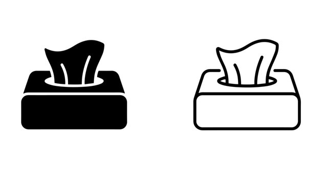 Tissue Box Icon Set &ndash; Napkin Dispenser in Solid and Outline Vector Styles