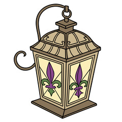 Vintage hanging lantern illustration with fleur de lis detail, illustration © SAGOR