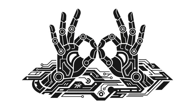 Futuristic robotic hands performing meditation mudra vector illustration
