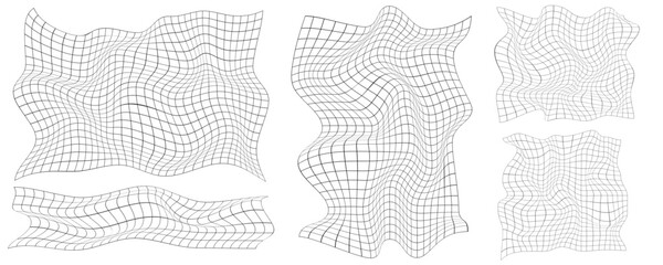 Grid cyber 3d with wave mesh warp for line cyberpunk tech. Perspective square punk with element abstract wireframe for vapor techno retro. Circle vector grid with hole wave gravity. © Tetiana Kubara