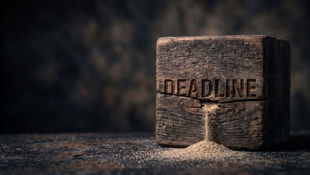 Deadline stone block with falling sand representing time pressure, urgency and countdown for business deadlines and project management concepts