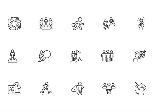Motivation and Personal Growth Icon Set - Idea, Confidence, Mindset, Achievement and Career Success Vector Line Icons Collection