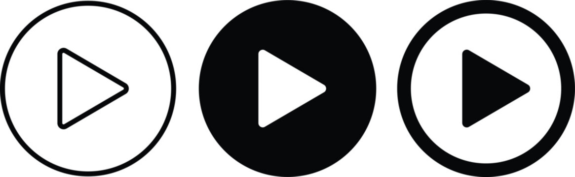 Set of play button icons in different styles