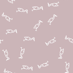 Obraz premium crane bird line seamless pattern crane bird thin line illustration