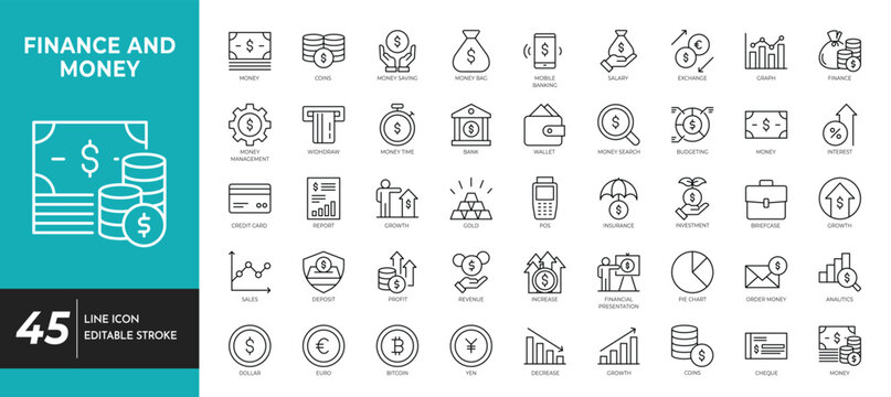 finance and money icon set editable stroke