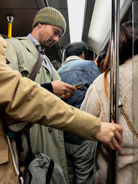 Crowded Subway Scene During Rush Hour in a City Setting