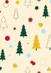 Obraz premium A seamless festive pattern featuring minimalist geometric pine trees and abstract decorative shapes over a warm cream colored background, wallpaper, Christmas, modern