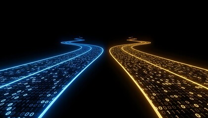Fototapeta premium Abstract colorful lines. Sreaming data, technology background. High speed colorful neon light