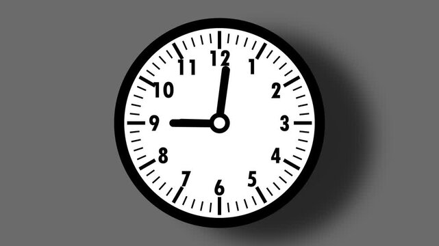 abstract beautiful wall clock animation background, digital analog clock animated white background,
 Clock icon 4k Animation. black color counting down circle clock animation on white background.