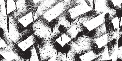 Geometric brick pattern overlay made of black spray paint splatter and ink drips on white background for industrial style textures and urban street art design elements © DARK GRASS