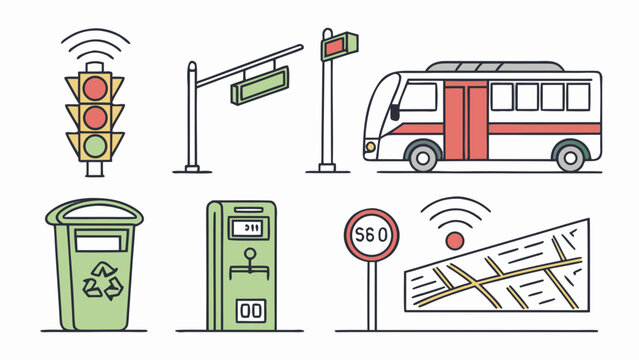 Smart city infrastructure elements with public transportation and traffic lights