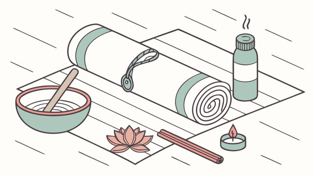 Yoga practice essentials and wellness accessories collection with wellness