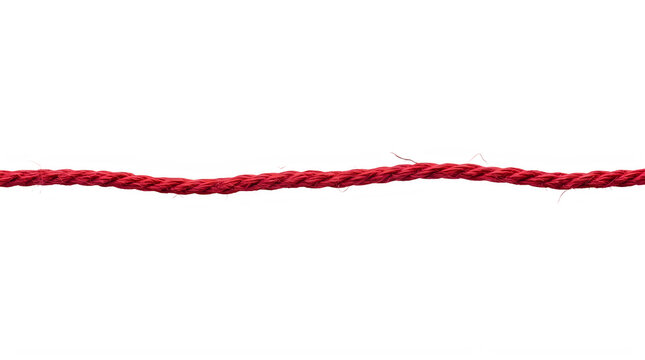 Red Rope Cord &mdash; Thin Twisted Cotton String, Horizontal Braided Twine Line, Isolated Cutout

