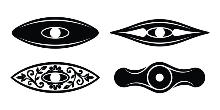 Set of four abstract shapes in the form of an eye or decorative elements.