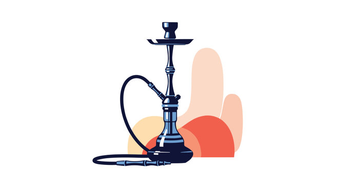 Stylish graphic illustration of a traditional hookah pipe set against a background of warm abstract organic shapes.