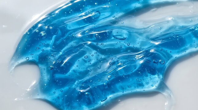 Blue cosmetic gel or serum smear texture isolated on white background