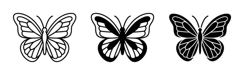 Butterfly Icons Set: Outline, Silhouette, and Filled Styles. Vector Graphics for Nature, Spring, and Insect Themes. Clean Line Art and Bold Shapes. © Arif