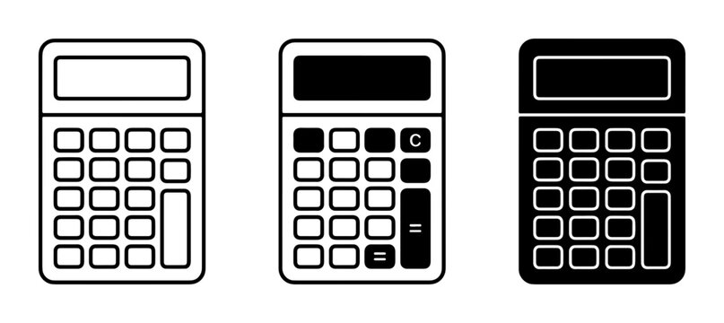 Calculator Icons Set, Simple Math Devices, Digital Calculation Tools, Business Finance Graphics, Vector Icons
