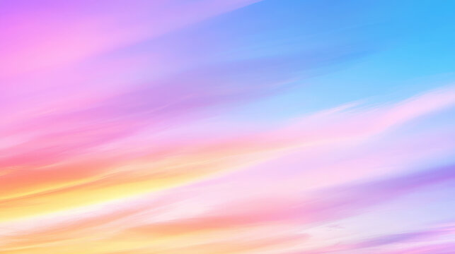 Gentle gradient sun creates serene atmosphere with soft hues of pink, orange, and blue blending harmoniously in sky