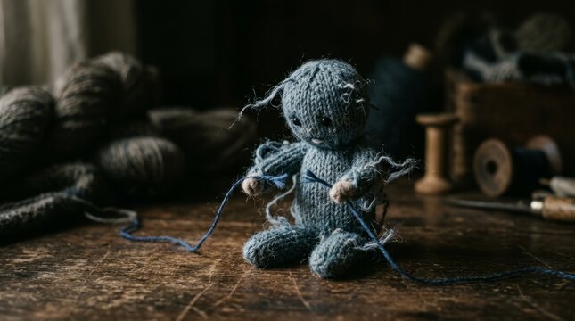 Abandoned plush teddy bear lying on a dusty wooden floor indoors.