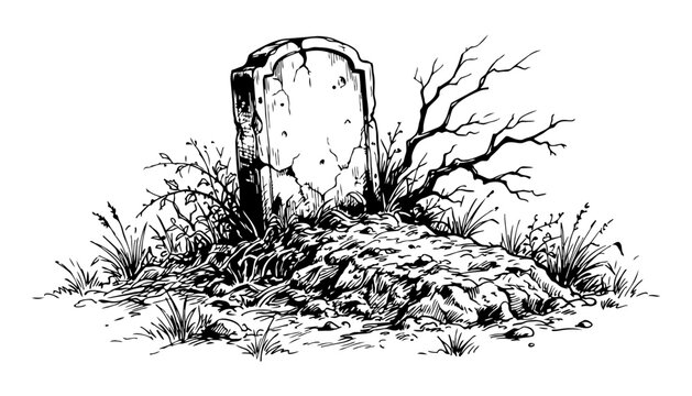 Grave Tombstone Hand Drawn Sketch Vector