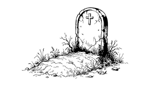 Grave Tombstone Hand Drawn Sketch Vector
