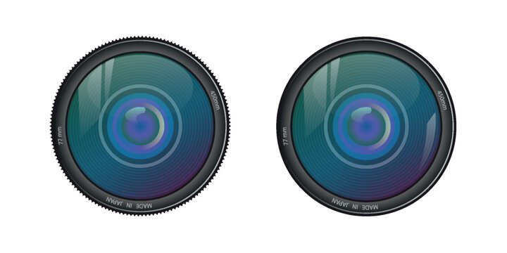 Front view of photo camera lens isolated on white background. vector illustration