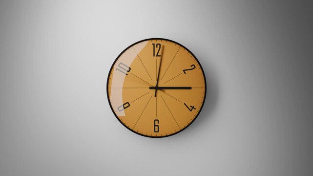 Zooming in on an analog clock with a yellow face in fast motion, time flies by
