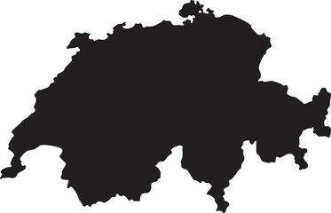 Fototapeta premium Black silhouette map of Switzerland a simple vector graphic representing the countrys geography for travel or informational purposes isolated on a white background