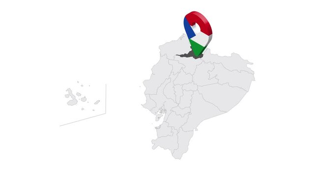 Location Imbabura Province on map Ecuador. 3d Imbabura Province emblem map marker location pin. Map of Ecuador showing different parts. 4K.  Animated Video