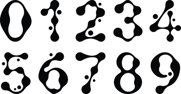 Creative Liquid Metaball Abstract Number Set From Zero to Nine Featuring Fluid Blobby Droplets and Organic Slime Digital Typography Elements