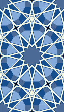 Blue islamic geometric pattern with arabesque star design