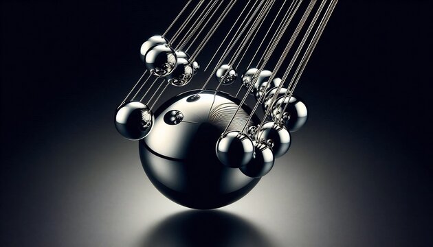 Abstract chrome spheres converging in a futuristic science concept