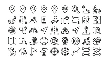 Collection of travel and navigation themed icons with transparent background © Ashok