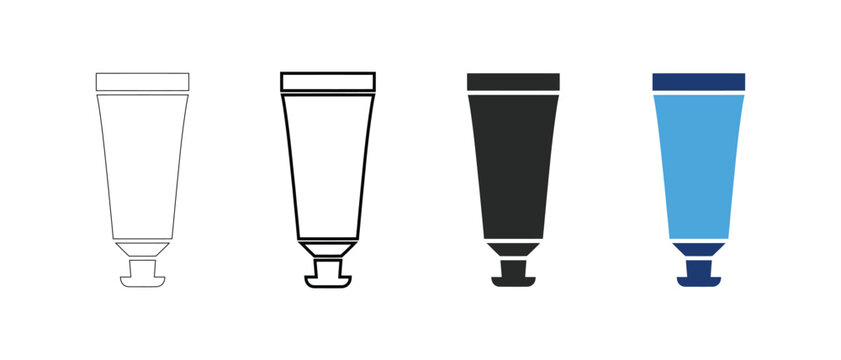 Cosmetic squeeze tube icon set, ointment cream container linear and flat vector illustration