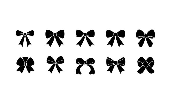 Black Bow Ribbon Vectors Set, Ribbon Knot Silhouette Icons Collection