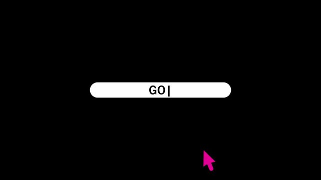 Go button click animation with mouse cursor on black background. 4k video