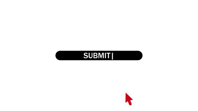 Submit button click animation with mouse cursor on white background. 4k video