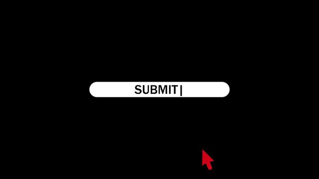 Continue button click animation with mouse cursor on black background. 4k video