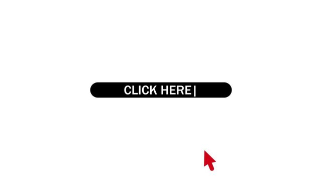 Click here button click animation with mouse cursor on white background. 4k video