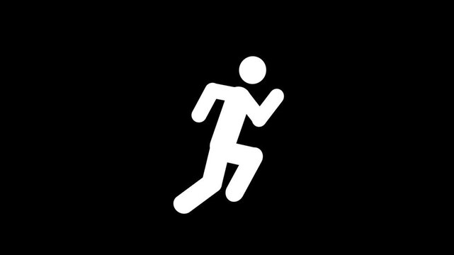 Animated stickman running in place loop on green screen and black background for fitness, sports, athlete, and motion graphics project.