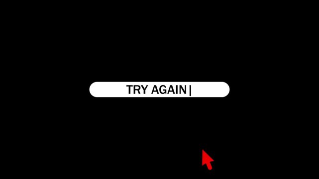 Try again button click animation with mouse cursor on black background. 4k video
