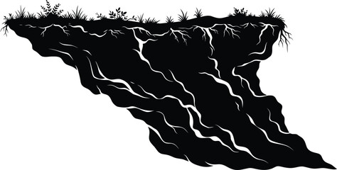 Cross section of earth soil layer with vegetation and roots, vegetation © Abida