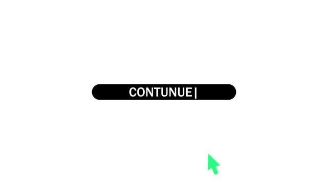 Continue button click animation with mouse cursor on white background. 4k video