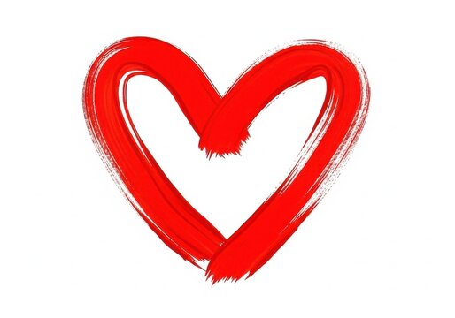 Hand painted red heart shape with brush stroke texture isolated on white background for romantic design projects